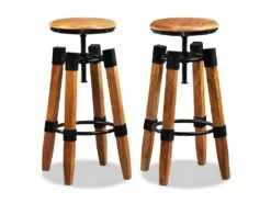 Lot De Deux Tabourets De Bar Design Chaise Siège Bois De Manguier Massif Et Acier 1202154 -Electroménager Soldes tabouret de bar 10446443