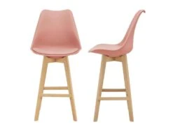 Lot De 2 Tabourets De Bar Siège Avec Dossier Et Repose-pied Hêtre 105 Cm Rose 03_0002782