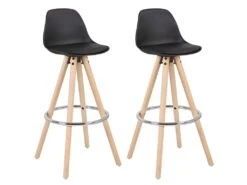 Lot De 2 Tabourets De Bar Pied En Bois Noir 19_0000554