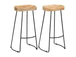 Lot De Deux Tabourets De Bar Design Chaise Siège Bois De Manguier Massif 1202071