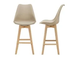 Lot De 2 Tabourets De Bar Siège Avec Dossier Et Repose-pied Rembourré 105 Cm Beige 03_0002776