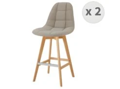 OWEN - Chaise De Bar Scandinave Tissu Lin Pied Hêtre (x2)