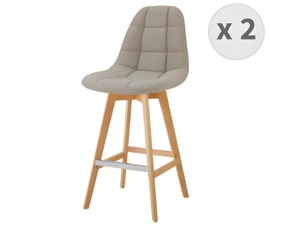 OWEN - Chaise De Bar Scandinave Tissu Lin Pied Hêtre (x2) 3 OWEN - Chaise De Bar Scandinave Tissu Lin Pied Hêtre (x2)