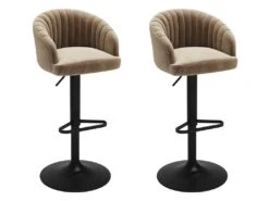 Lot De 2 Tabourets De Bar En Velours Et Métal - Beige - DORALIZ