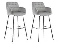 Lot De 2 Tabourets De Bar En Velours Et Métal - Gris - PEGA De Pascal MORABITO