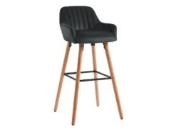 Tabouret De Bar En Velours Et Pieds Bois De Hêtre - Noir - ELEANA