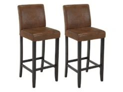 Lot De 2 Tabourets De Bar SANTOS - Microfibre Aspect Cuir Vieilli - Pieds Bois Foncé -Electroménager Soldes tabouret de bar 268381