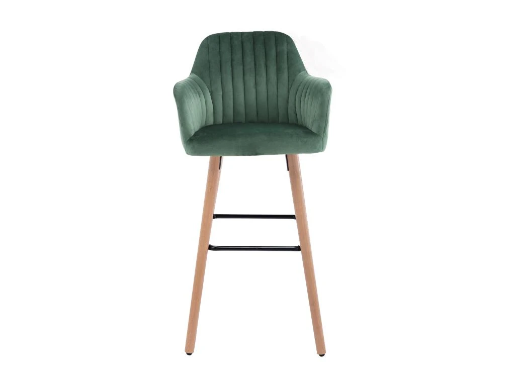 Tabouret De Bar En Velours Et Pieds Bois De Hêtre - Vert Foncé - ELEANA 4 Tabouret De Bar En Velours Et Pieds Bois De Hêtre - Vert Foncé - ELEANA – Image 2