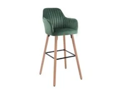 Lot De 2 Tabourets De Bar En Velours Et Pieds Bois De Hêtre - Vert Foncé - ELEANA -Electroménager Soldes tabouret de bar 2774567