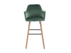 Lot De 2 Tabourets De Bar En Velours Et Pieds Bois De Hêtre - Vert Foncé - ELEANA -Electroménager Soldes tabouret de bar 2774577