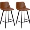 Lot De 2 Tabourets De Bar MADERE - Simili - Caramel