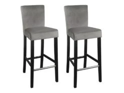 Lot De 2 Tabourets De Bar GIDEON - Velours & Pieds Bois - Gris -Electroménager Soldes tabouret de bar 310791