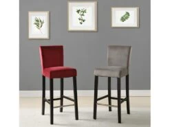 Lot De 2 Tabourets De Bar GIDEON - Velours & Pieds Bois - Gris -Electroménager Soldes tabouret de bar 310819