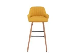 Tabouret De Bar En Tissu Et Pieds Bois De Hêtre - Jaune - ELEANA -Electroménager Soldes tabouret de bar 4006327