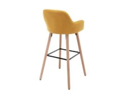Tabouret De Bar En Tissu Et Pieds Bois De Hêtre - Jaune - ELEANA -Electroménager Soldes tabouret de bar 4006333