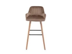 Tabouret De Bar En Velours Et Pieds Bois De Hêtre - Beige - ELEANA -Electroménager Soldes tabouret de bar 4006337