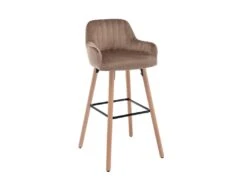 Lot De 2 Tabourets De Bar En Velours Et Pieds Bois De Hêtre - Beige - ELEANA -Electroménager Soldes tabouret de bar 4006359