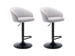 Lot De 2 Tabourets De Bar En Tissu Et Métal - Gris - DORALIZ
