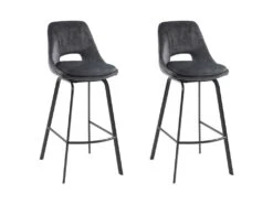 Lot De 2 Tabourets De Bar - Velours Et Métal - Anthracite - KELINE