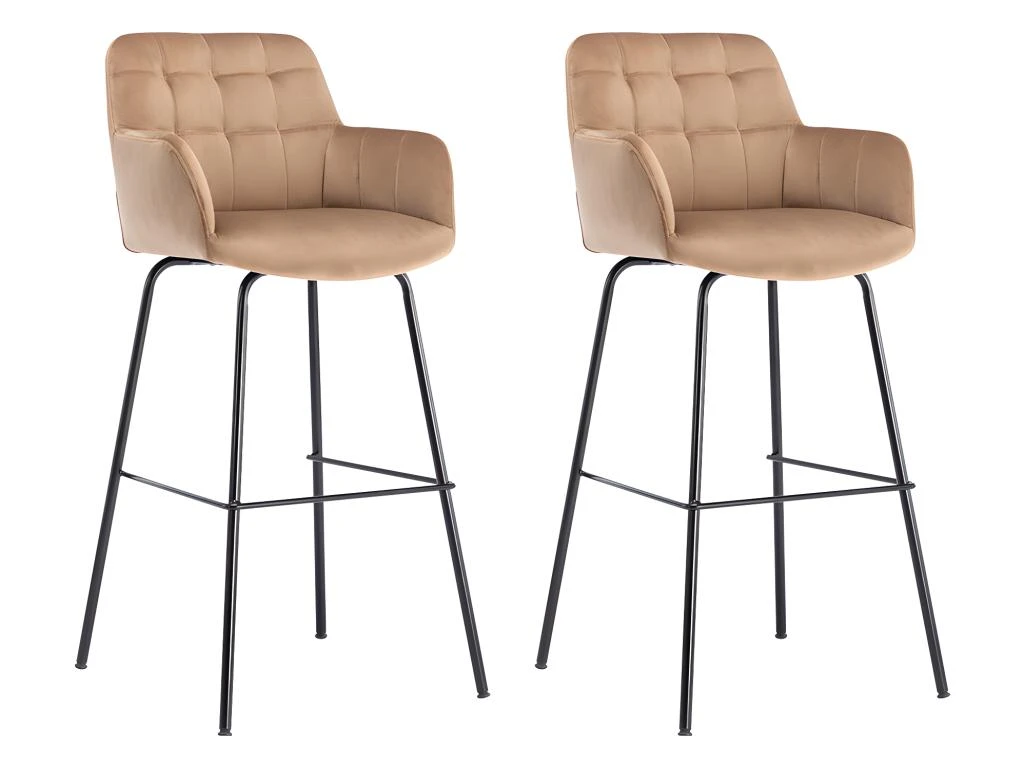 Lot De 2 Tabourets De Bar En Velours Et Métal - Beige - PEGA De Pascal MORABITO 3 Lot De 2 Tabourets De Bar En Velours Et Métal - Beige - PEGA De Pascal MORABITO