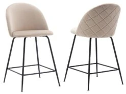 Lot De 2 Tabourets De Bar - Velours Et Métal Noir Mat - Beige - MELBOURNE