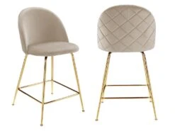 Lot De 2 Tabourets De Bar - Velours Et Métal Doré - Beige - MELBOURNE