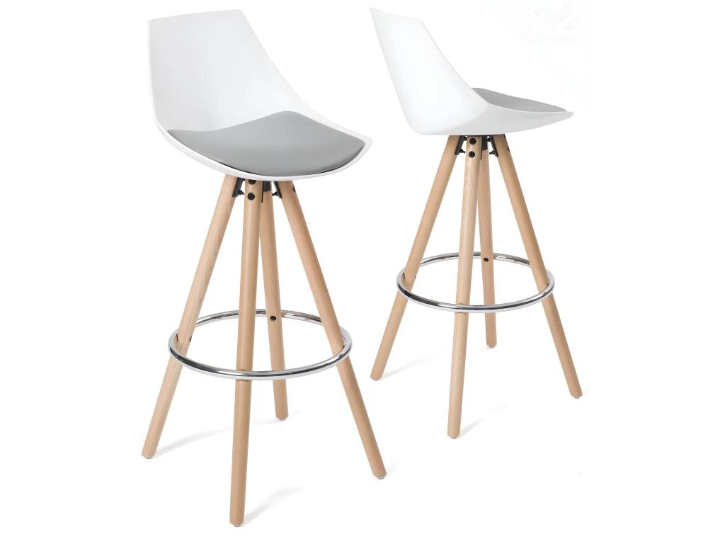 KAYELLES Lot De 2 Tabourets Scandinave Bois Coussin Intégré SOTO (Blanc Gris) 3 KAYELLES Lot De 2 Tabourets Scandinave Bois Coussin Intégré SOTO (Blanc Gris)