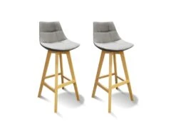 Lot 2 Tabourets De Bar Tissu GRIS Style Scandinave - WENDY