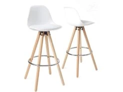 KAYELLES Lot De 2 Tabourets Design Scandinave Coussin SANA (blanc)