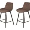 Lot De 2 Tabourets Tissu Marron Doux Avec Piétement Métal - MANHATTAN