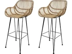Lot De 2 Tabourets De Bar En Rotin Et Métal Noir - GOA -Electroménager Soldes tabouret de bar 9145781