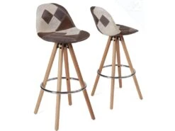 KAYELLES Lot De 2 Tabourets Patchwork SANA (Marron)