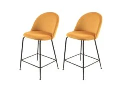 Lot De 2 Chaises De Bar En Velours Jaune Piètement Métal Noir - FARA