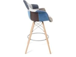 KAYELLES Chaise De Bar Patchwork Tissu Style Scandinave Avec Accoudoirs TIBA (Bleu) -Electroménager Soldes tabouret de bar 9146031