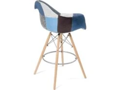KAYELLES Chaise De Bar Patchwork Tissu Style Scandinave Avec Accoudoirs TIBA (Bleu) -Electroménager Soldes tabouret de bar 9146033