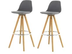 Lot 2 Tabourets De Bar Design Pieds Bois Gris - DIANA