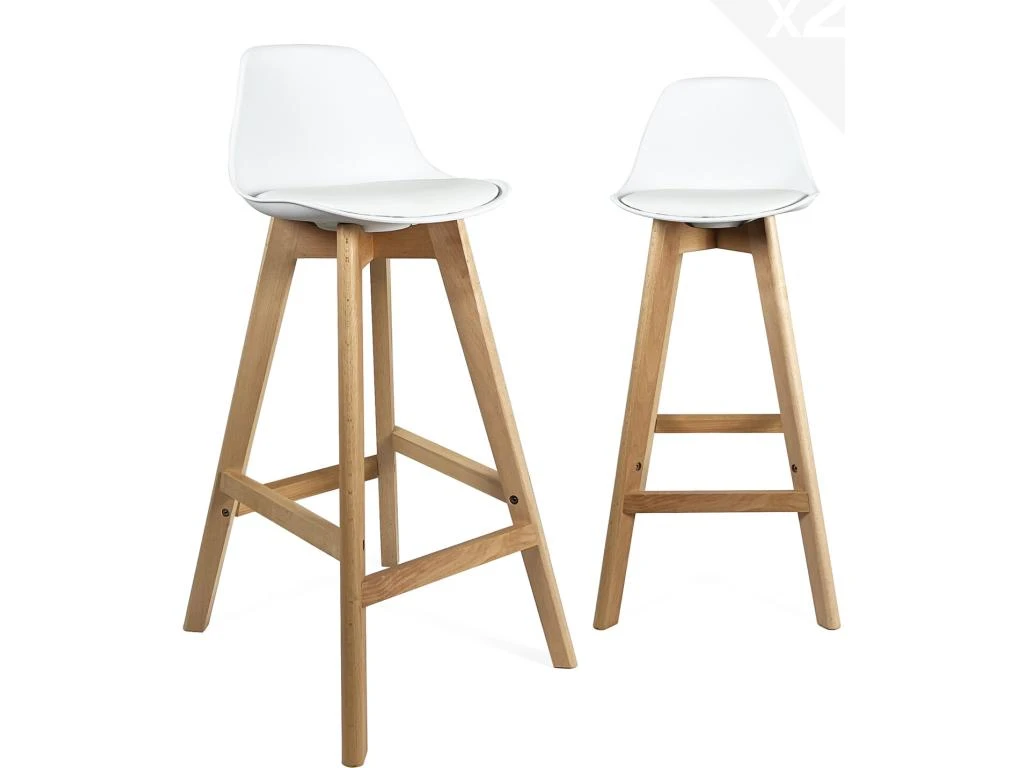 KAYELLES Lot De 2 Chaises De Bar Scandinave MALI (Blanc) 3 KAYELLES Lot De 2 Chaises De Bar Scandinave MALI (Blanc)