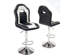 KAYELLES Lot De 2 Chaises De Bar Racing BENI (noir & Blanc)