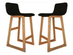 Lot 2 Tabourets De Bar Bois Et Tissu Noir - CAB