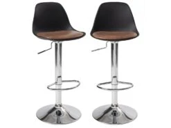 KAYELLES Lot De 2 Tabourets De Bar Design Réglable Pivotant SIG (Noir-marron)