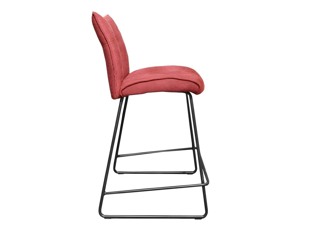 Chaise De Bar En Tissu Rouge Avec Piètement En Métal Noir Mat - LUCKY 3 Chaise De Bar En Tissu Rouge Avec Piètement En Métal Noir Mat - LUCKY
