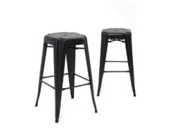 KAYELLES Lot De 2 Tabouret Industriel Métal BOOKA (Noir)