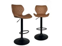 KAYELLES Lot De 2 - Chaise De Bar Design Matelassée FADO (Noir Marron)