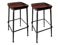 MONTANA - 2 Tabourets En Acier Et Bois Foncé