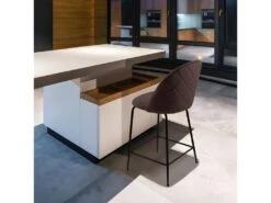 Lot De 2 Chaises De Bar En Velours Marron Piètement Métal Noir - FARA -Electroménager Soldes tabouret de bar 9147561