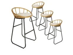 BANDUNG - Lot De 4 Tabourets De Bar Assise Tressée