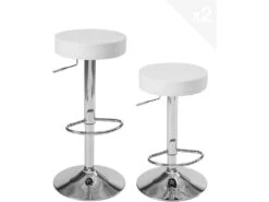 KAYELLES Lot De 2 Tabourets Bar Rond Réglable En Hauteur Et Pivotant - YO (Blanc)