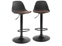KAYELLES Lot De 2 Tabourets De Bar Design Réglable Pivotant SIG (Noir Intégral - Marron)