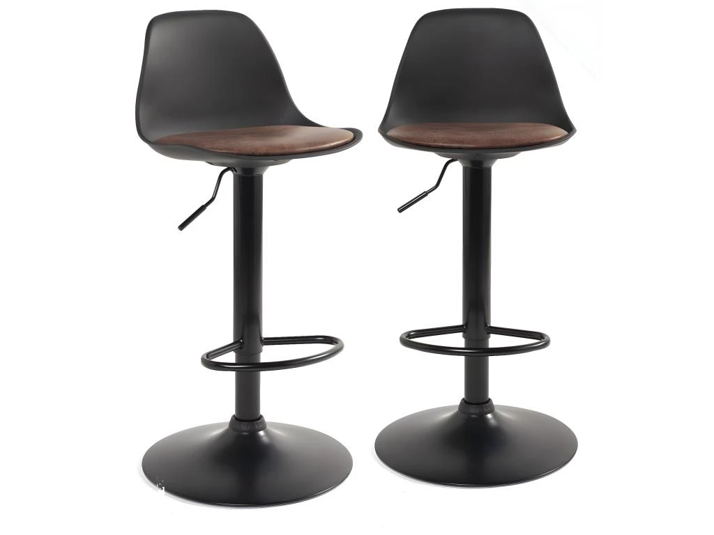KAYELLES Lot De 2 Tabourets De Bar Design Réglable Pivotant SIG (Noir Intégral - Marron) 3 KAYELLES Lot De 2 Tabourets De Bar Design Réglable Pivotant SIG (Noir Intégral - Marron)