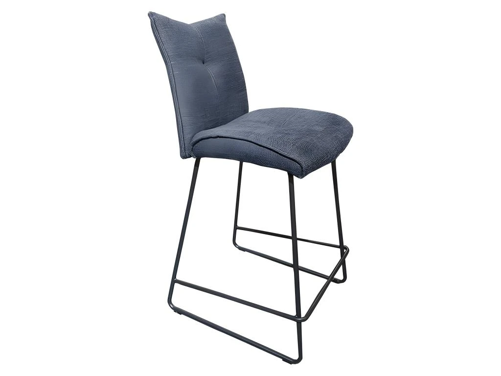 Chaise De Bar En Tissu Gris Avec Piètement En Métal Noir Mat - LUCKY 3 Chaise De Bar En Tissu Gris Avec Piètement En Métal Noir Mat - LUCKY